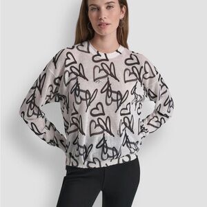 DKNY Black and White Heart Print Sweatshirt